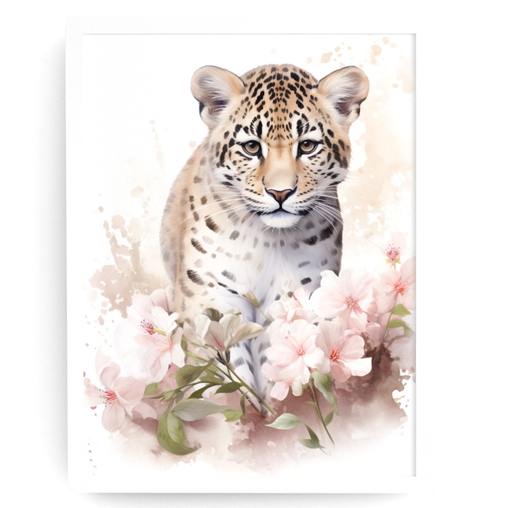 Watercolor Leopard Portrait Wall Art Illustration Print Poster Unframed